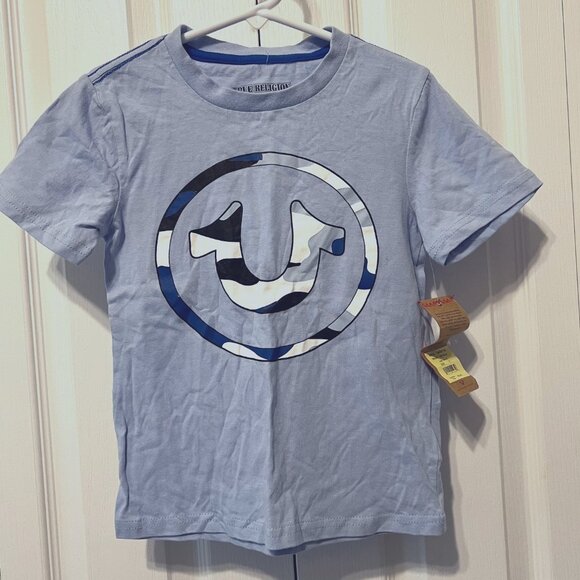 True Religion-NWT-Boys Size 5 Baby Blue/Black/White T Shirt Only-Camo-School - Picture 1 of 13